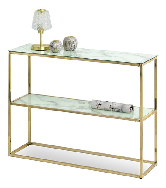 Konzolový stolek Bella Kons Bis (bílý mramor + zlatá)