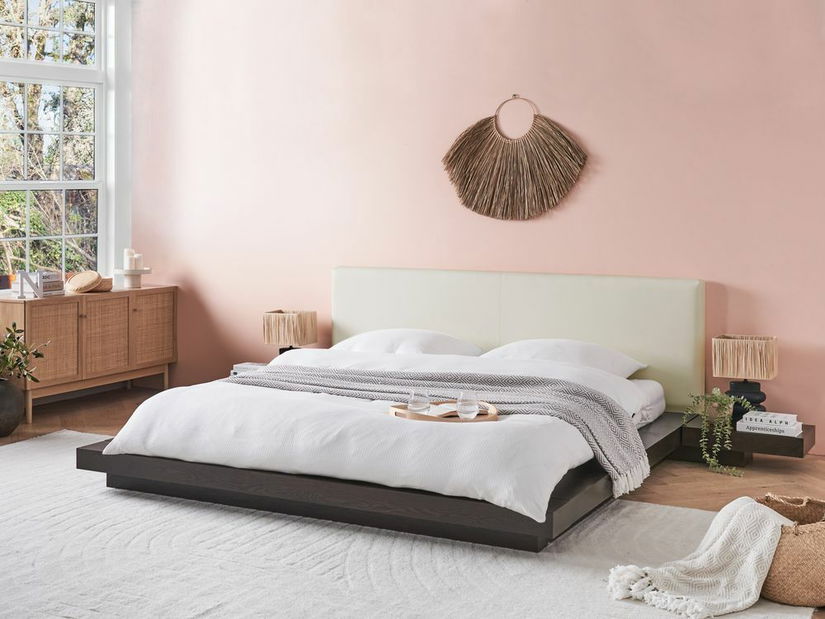 Manželská postel 180 cm ZEPHYRE (s roštem) (tmavé dřevo)