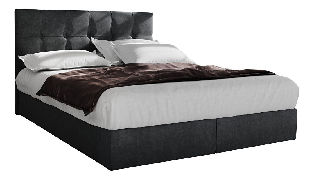 Manželská postel Boxspring 140 cm Porto (černá) (s matrací a úložným prostorem) *výprodej