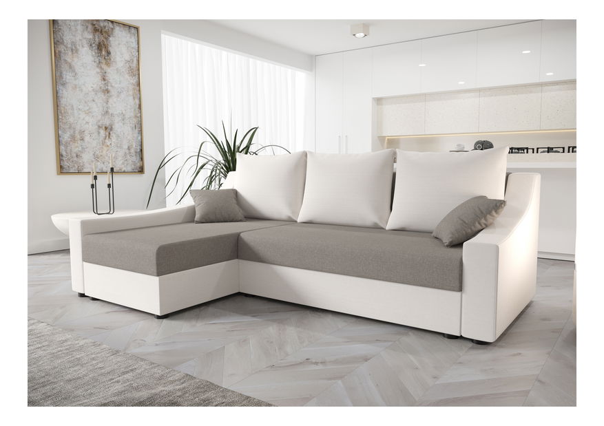 Rohová sedací souprava Opal L (světle šedá + bílá) (L)