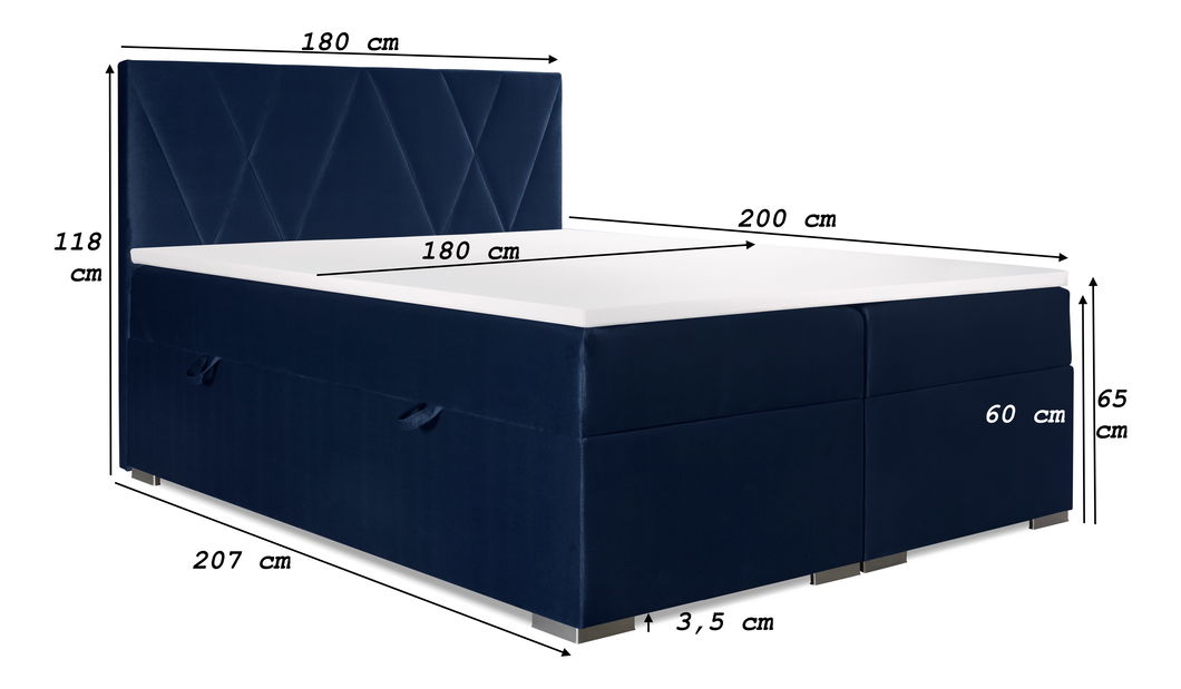 Boxspring postel 180 cm Lanarra (tmavě modrá) (s úložným prostorem)