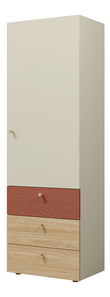 Šatní skříň Yoda 4 (světlobéžová + dub olejovaný + korálová)
