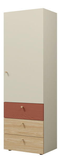 Šatní skříň Yoda 4 (světlobéžová + dub olejovaný + korálová)