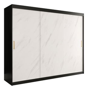 Šatní skříň 250 cm Marbelo T (matná černá + bílý mramor)