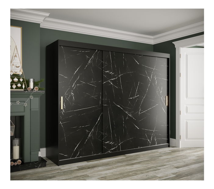 Šatní skříň 250 cm Marbelo T (matná černá + černý mramor)