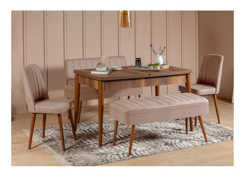Jídelní set Vlasta 2 (ořech + béžová) (pro 6 osob)