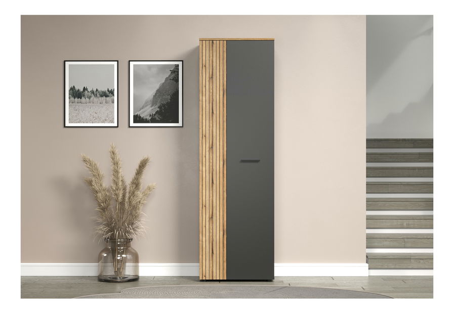 Policová skříň Esferas (grafit + dub evoke)