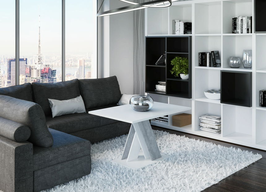 Konferenční stolek Barax Mini (bílá + kámen)