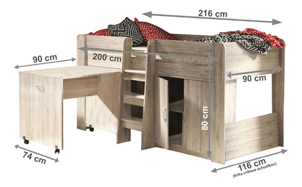 Dětská kombinovaná postel 90 cm Flann