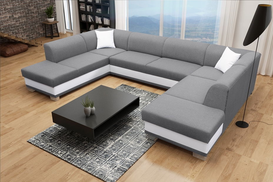 Rohová sedací souprava U Darcia (šedá + bílá) (L)
