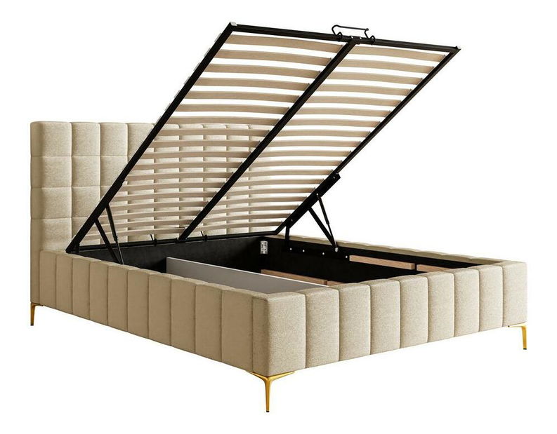 Manželská postel 140 cm Sheldona 140 (s roštem) (s úl. prostorem) (béžová + zlatá)