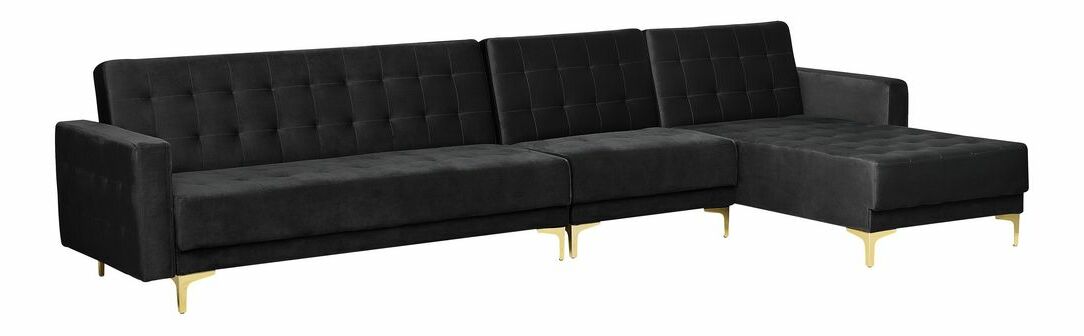 Rohová sedací souprava Aberde (sametová černá) (L)