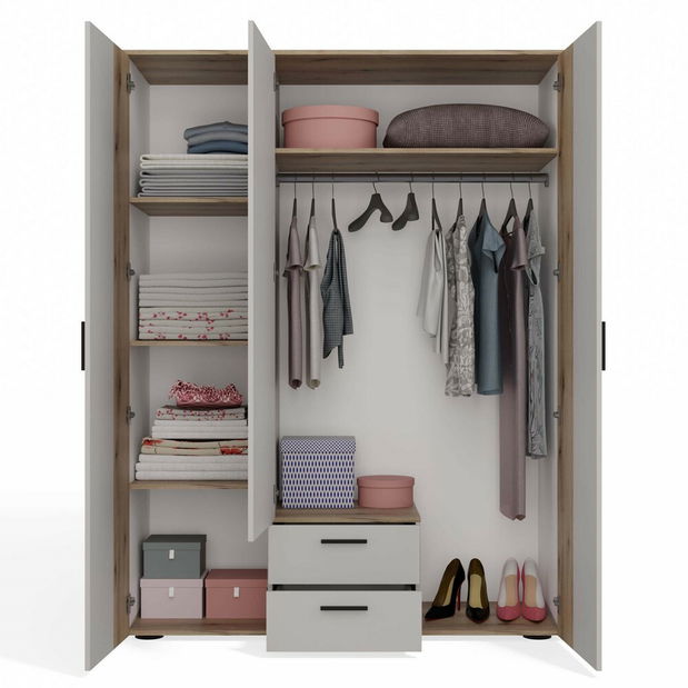 Šatní skříň Avala 1 (kašmír + dub evoke) (se zrcadlem)