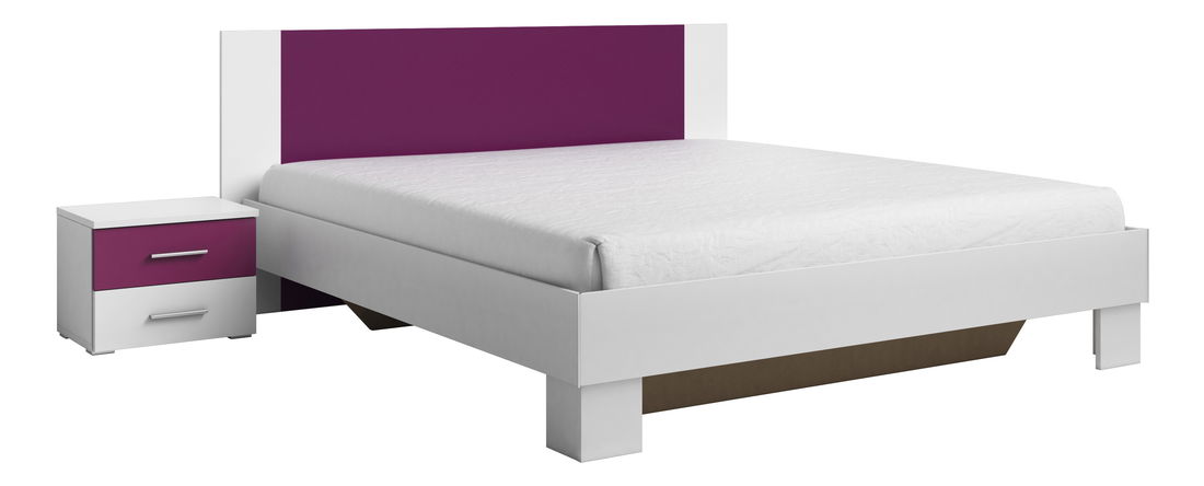 Manželská postel 160 cm Verwood Typ 51 (bílá + fialová) (s noč. stolky)