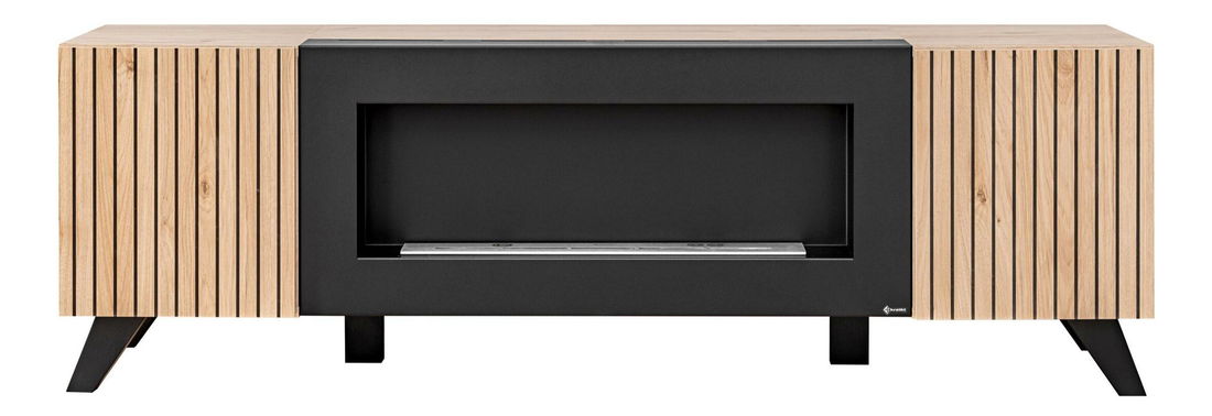 Tv stolek/skříňka Lyran K (s bio krbem) (hikora jackson + černá)