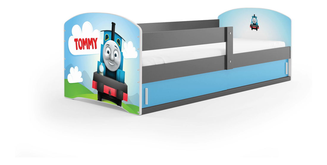 Dětská postel 80 x 160 cm Lukan (grafit + vzor tommy) (s roštem, matrací a úl. prostorem) *výprodej