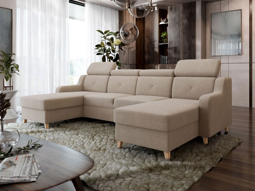 Rohová sedačka U Orolon U (béžová) (s úl. prostorem)