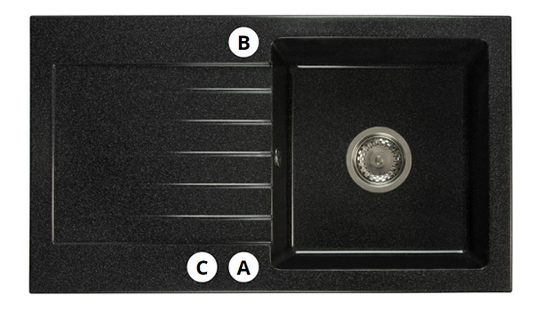 Kuchyňský dřez Lemmion (černá + textura) (se 3 otvory pro baterii) (L)