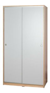 Šatní skříň s posuvnými dveřmi Seworella 1 (lososová bílá + světlé dřevo)