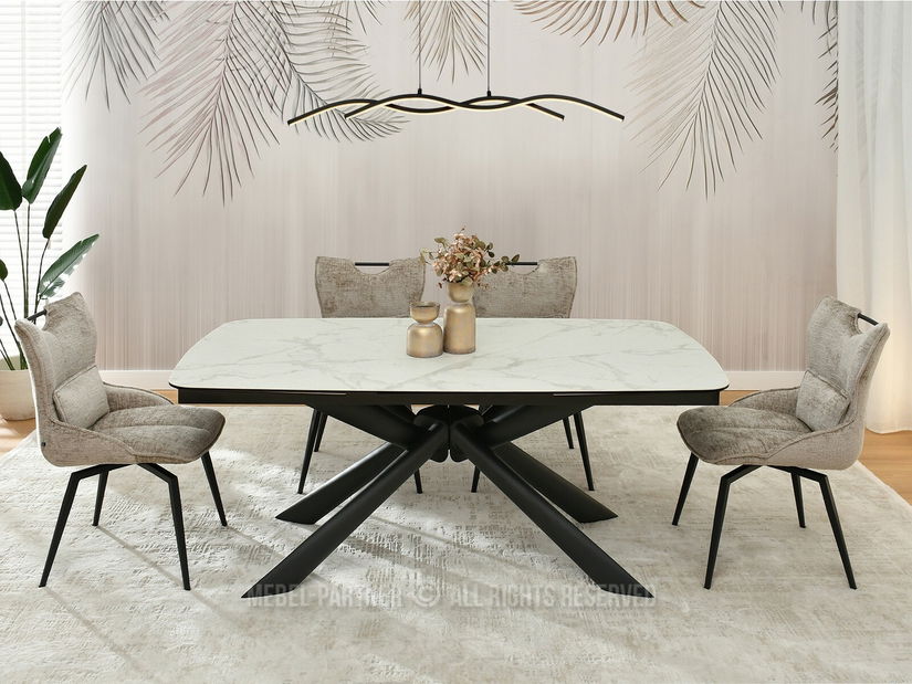 Jídelní stůl Denzel (bílý mramor + černá)