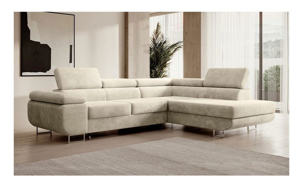 Rohová sedací souprava Stiletto (P) (světlobéžová + stříbrná)