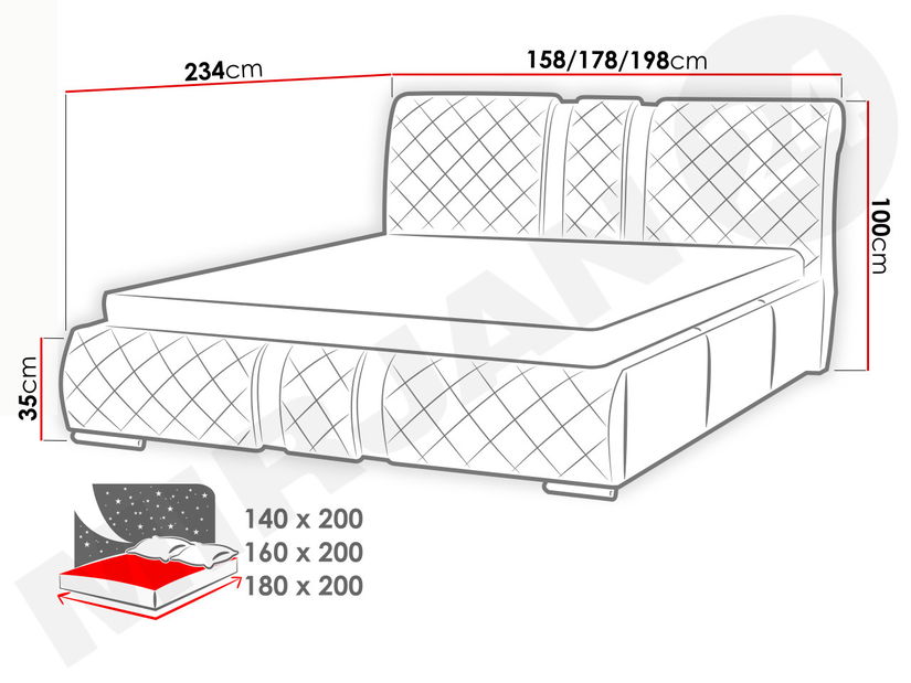 Manželská postel 180 cm Linoria Maxi (bílá)