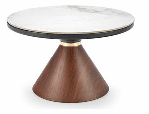 Konferenční stolek Gayle (mramor bílý + ořech + zlatá)