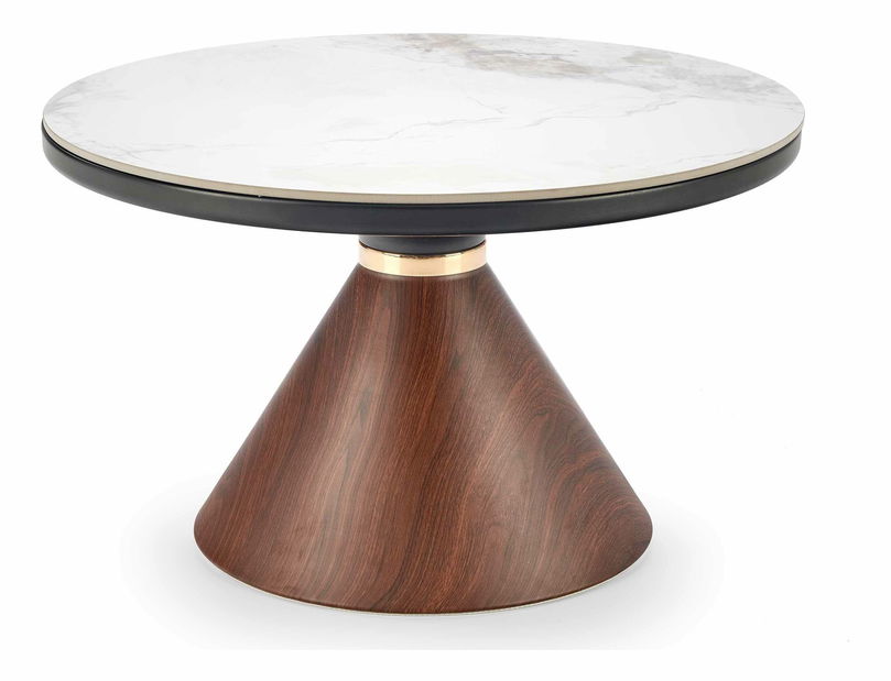 Konferenční stolek Gayle (mramor bílý + ořech + zlatá)