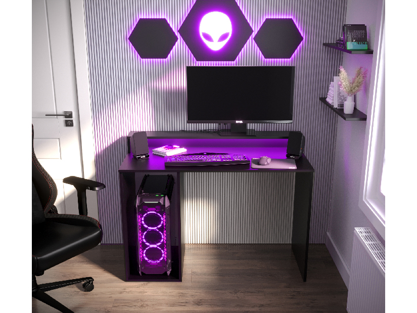 Herní PC stolek Garrick 2 (černý) (s LED RGB osvětlením)