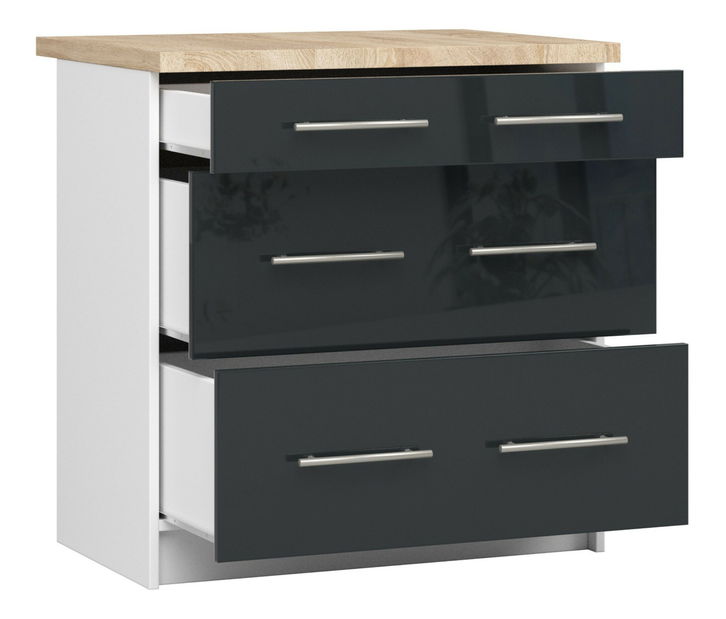 Dolní kuchyňská skříňka Ozara S80 3SZ (bílá + grafit lesk)