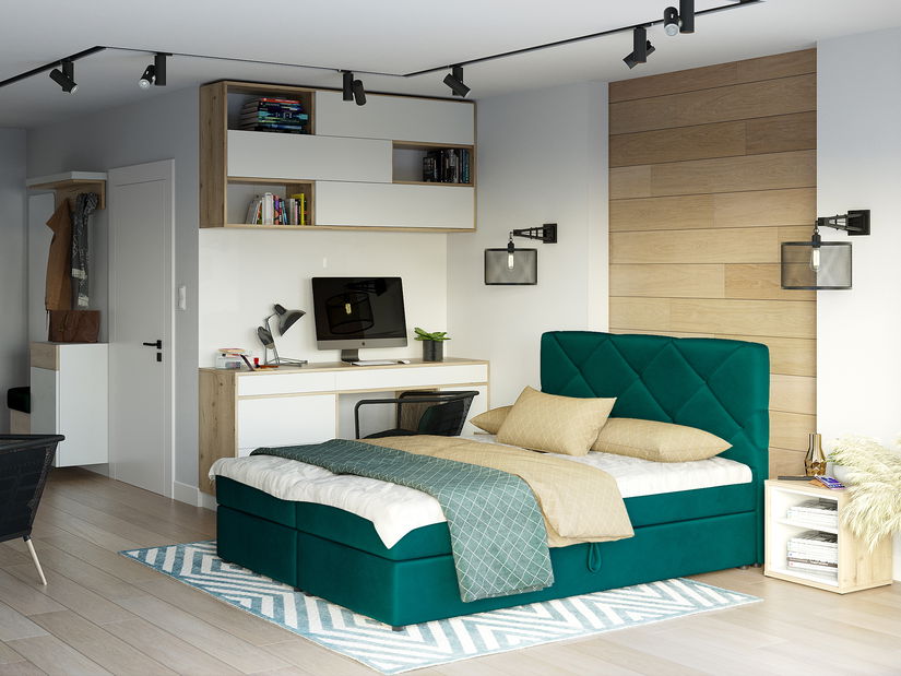 Boxspring postel 160x200 cm Karum (tmavě zelená) (s roštem a matrací)