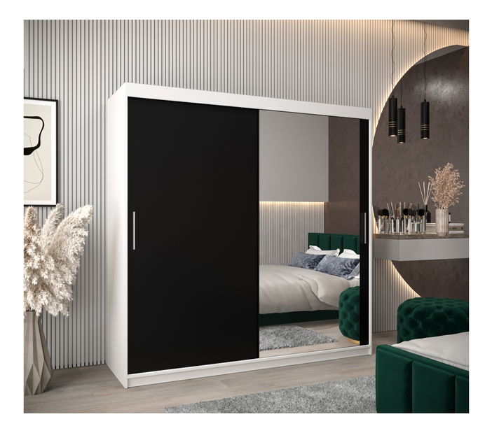 Šatní skříň 200 cm Toki 2 (Bílá matná + Černá matná)