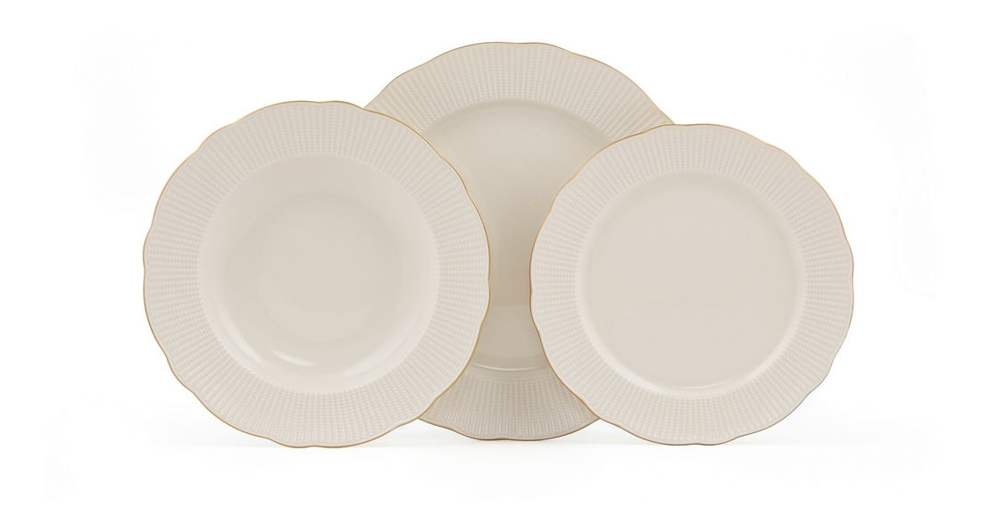 Jídelní souprava (18 ks.) Billie (bílá + zlatá)