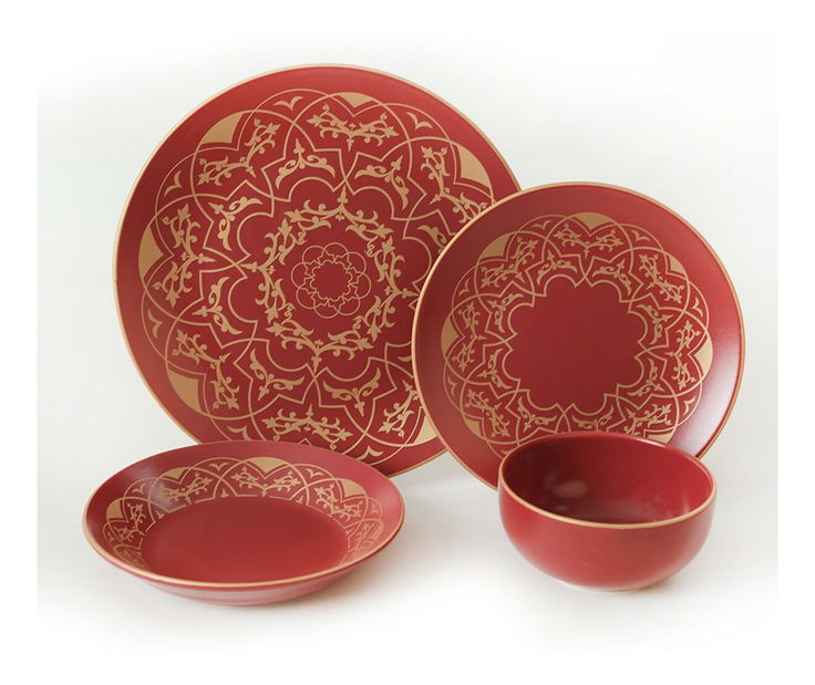 Jídelní souprava (24 ks.) Orelia (červená + zlatá)