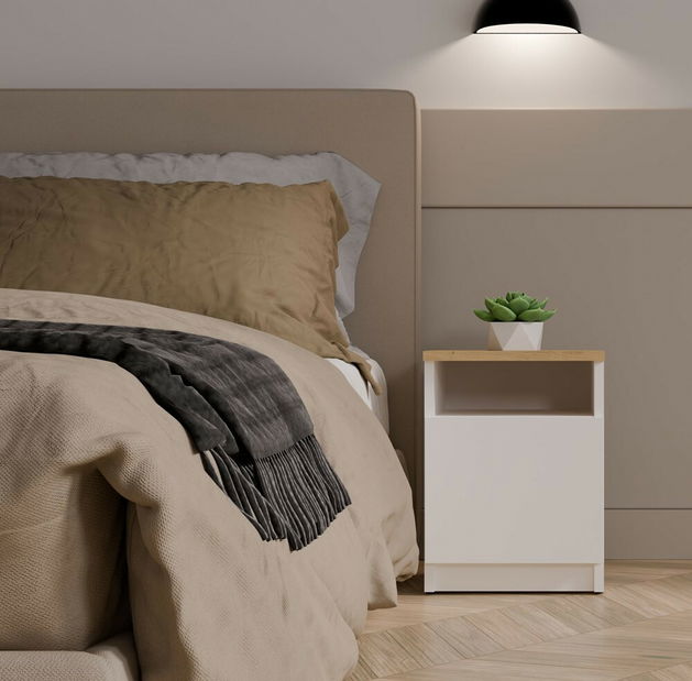 Noční stolek Gustaban 2 (bílá + dub artisan)