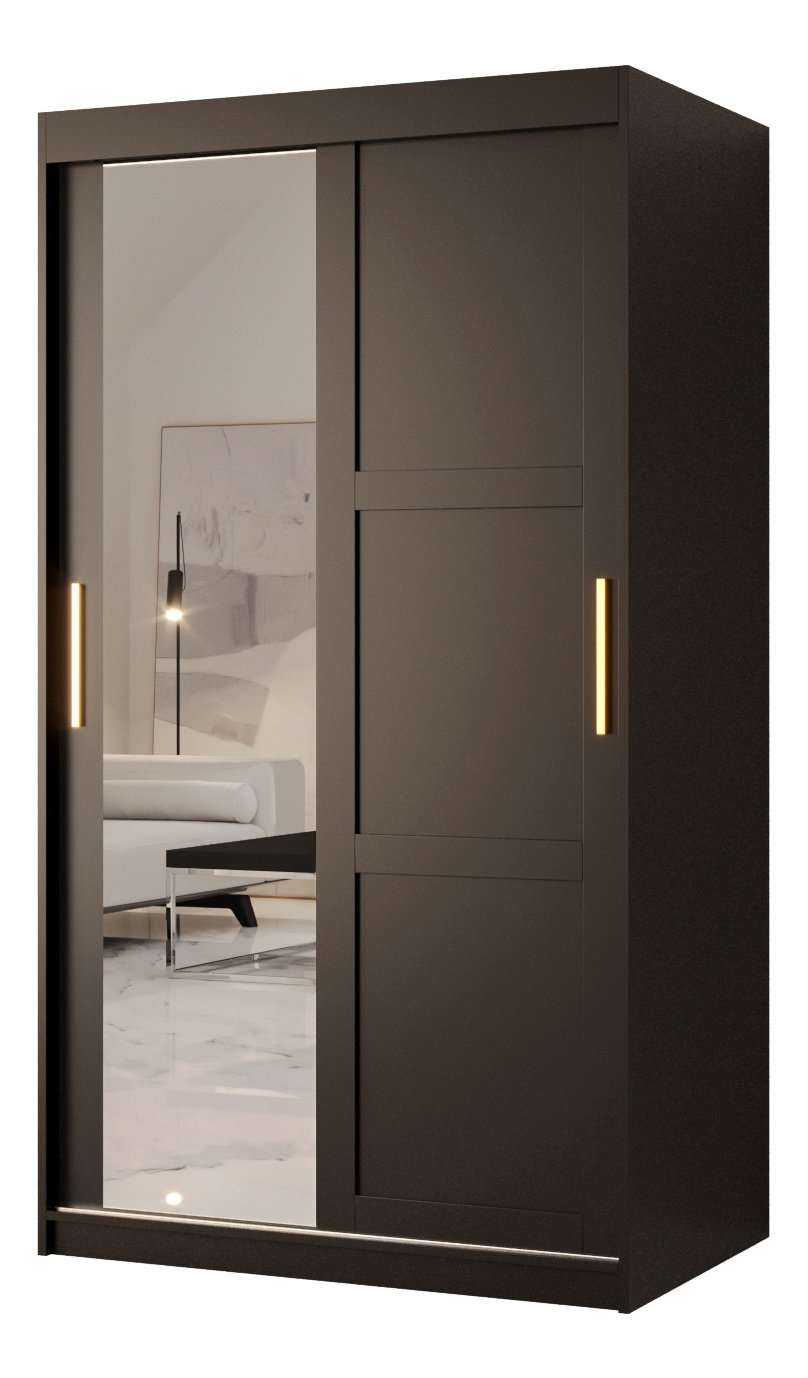 Šatní skříň Riven 2 100 (matná černá) (se zrcadlem)
