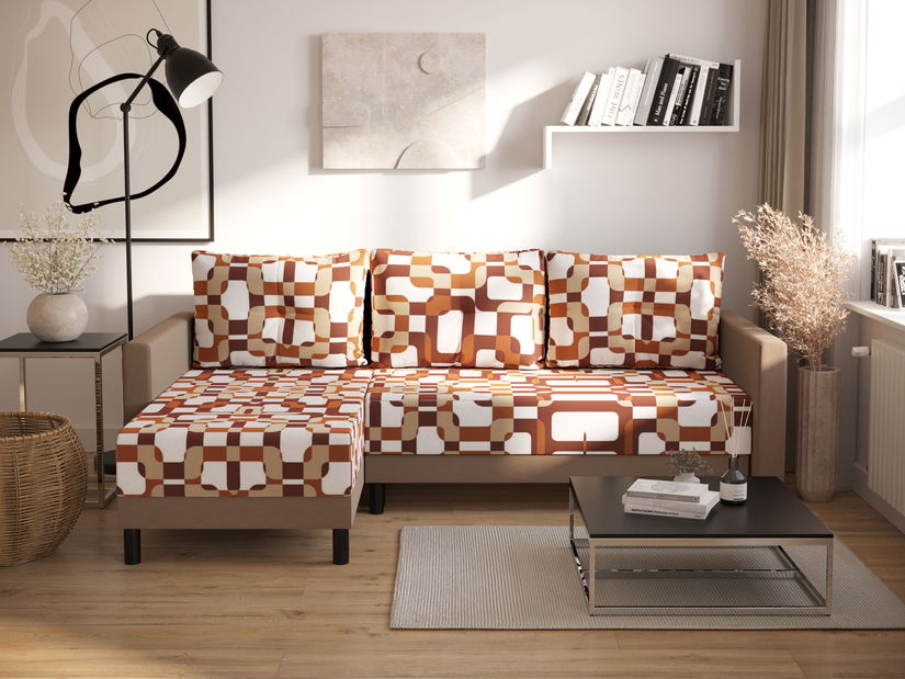 Rohová sedací souprava Glimmer L (tmavě hnědá + vícebarevné) (L)