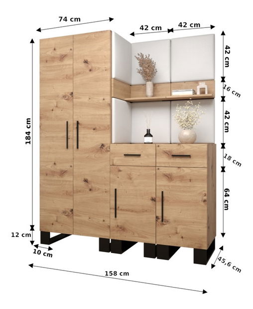 Předsíňová sestava Amanda 7 (dub artisan + růžová)