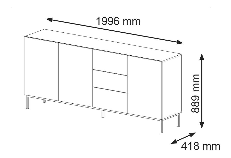 Komoda 3D3S 200 Rowanna (černá)