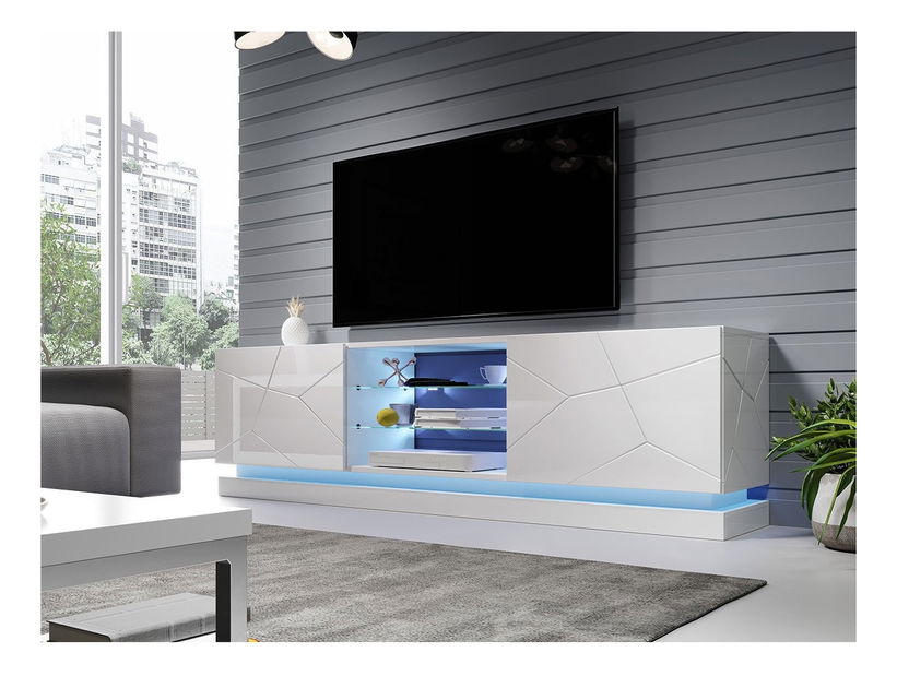 TV skříňka/stolek Aura 2 (bílá + bílá lesklá)
