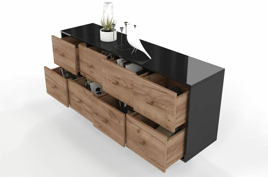 Komoda Naturlig Sinoit (dub craft + černý lesk)