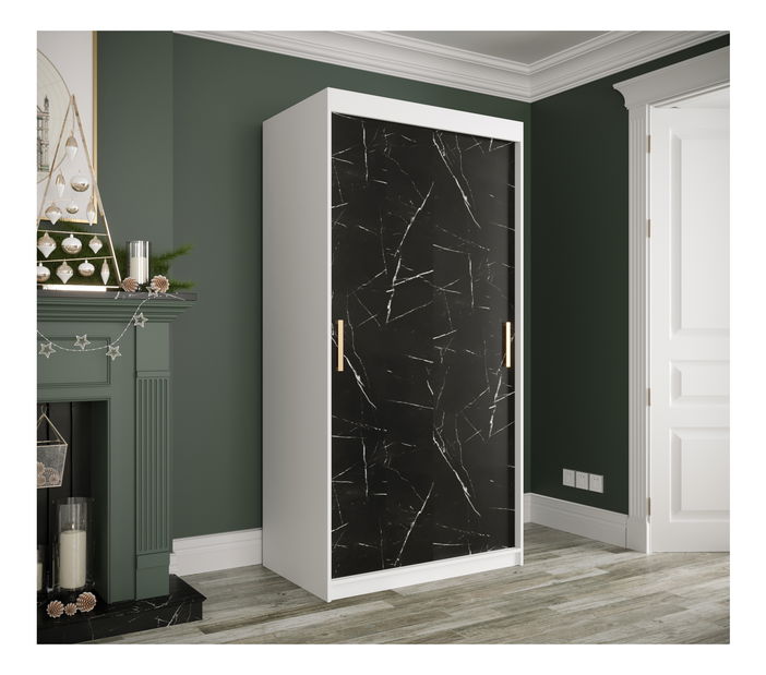 Šatní skříň 100 cm Marbelo T (matná bílá + černý mramor)