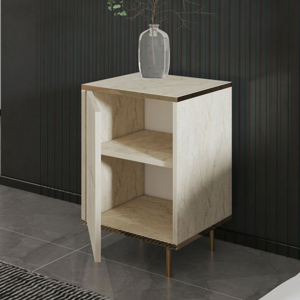 Noční stolek Iris (travertin + zlatá)