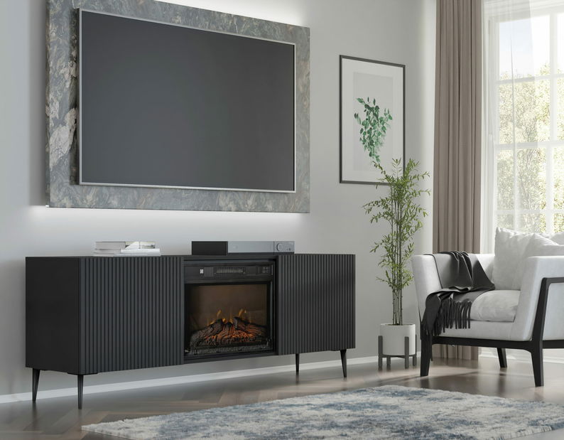 TV skříňka/stolek s elektrickým krbem FPB 2D 170 C Rowanna (černá)