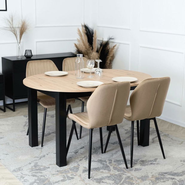 Jídelní set Hungaro (dub artisan + černá + béžová) (pro 4 osoby)