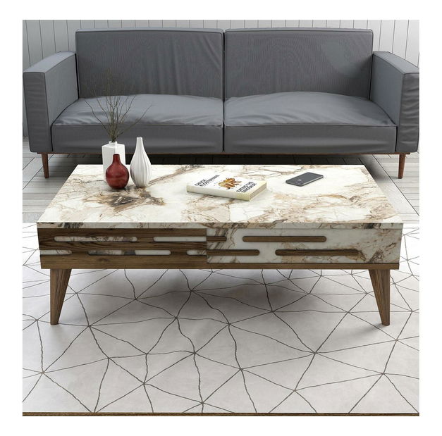 Sestava nábytku do obývacího pokoje Valencia (ořechová + bílý mramor)