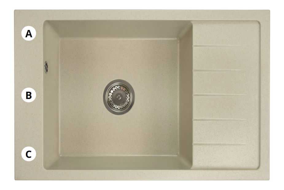 Kuchyňský dřez Lurano (šedá) (se 3 otvory pro baterii) (P)