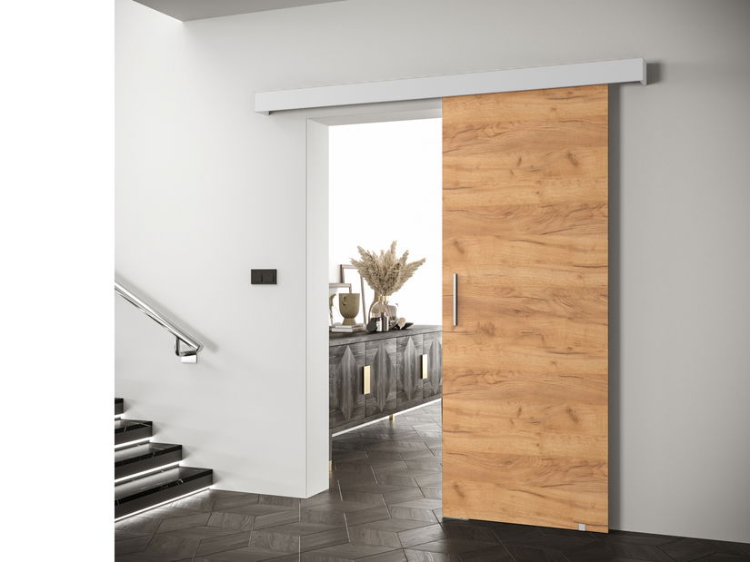 Posuvné dveře 90 cm Sharlene I (craft zlatý + bílá matná + stříbrná)