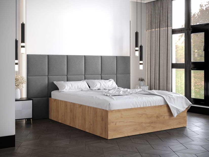 Manželská postel s čalouněným čelem 160 cm Brittany 4 (dub craft zlatý + šedá) (s roštem)