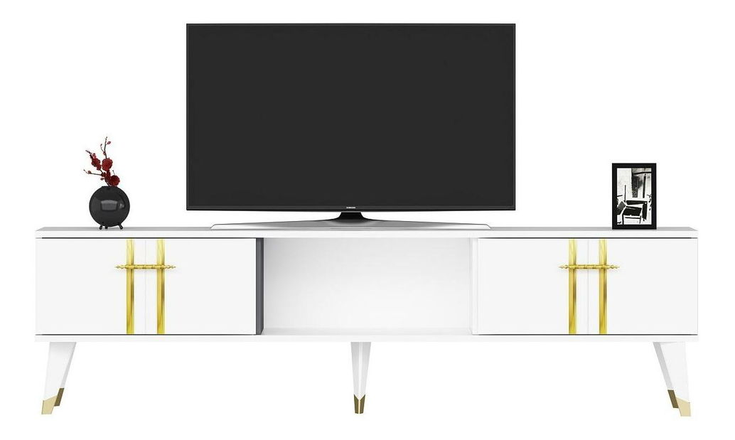 TV stolek/skříňka Pebine 2 (bílá + zlatá)